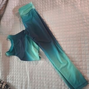 Girls Powersoft Longline Sport Bra And High Waist Leggings Blue Ombre Size 10/12